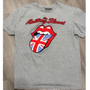 Rolling Stones Large Gray Union Jack Tongue Graphic T-Shirt Rock Band Size Large